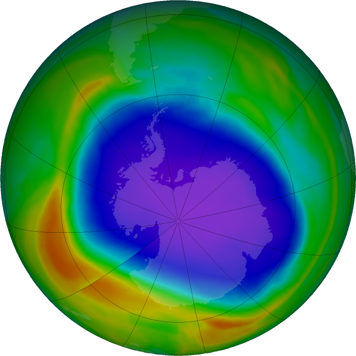 Antarctic ozone map for 20 October 2021